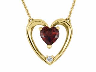 Collier chaine et pendentif en or 10kt serti d'un grenat et 1 diamant de 3 points.