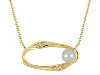 Collier G3181/P or 10kt serti d'une perle de 4mm et 2 diamants =3points