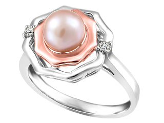 Bague 2 tons avec perle rose et diamant CDN,ICJ2868/05