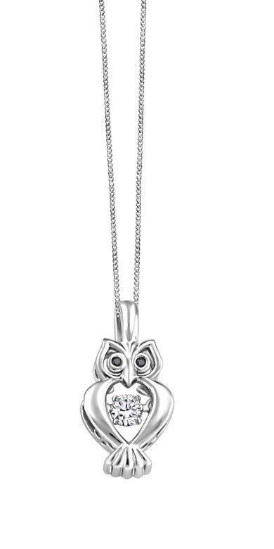 Pendentif Hibou à diamant'' Love in Motion''