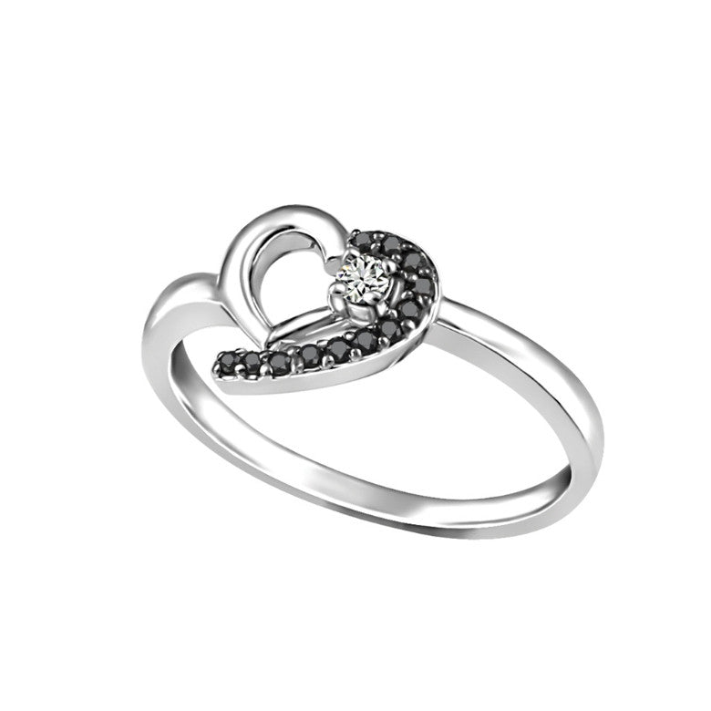 Bague coeur à diamants noir