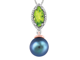Pendentif perle noir 9mm ,péridot et diamants G1364P/PD