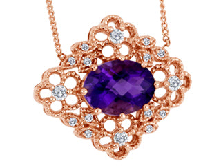 Chaine et pendentif  or rose améthyste