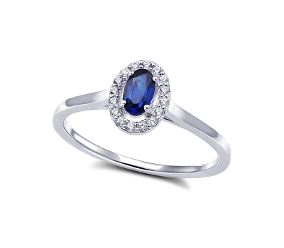 Bague en or blanc 87115010, diamant 10 points total et pierre naturel.