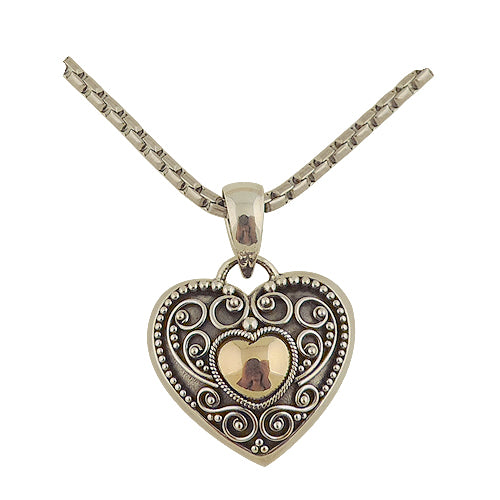 Pendentif coeur Urne argent et or 18kt