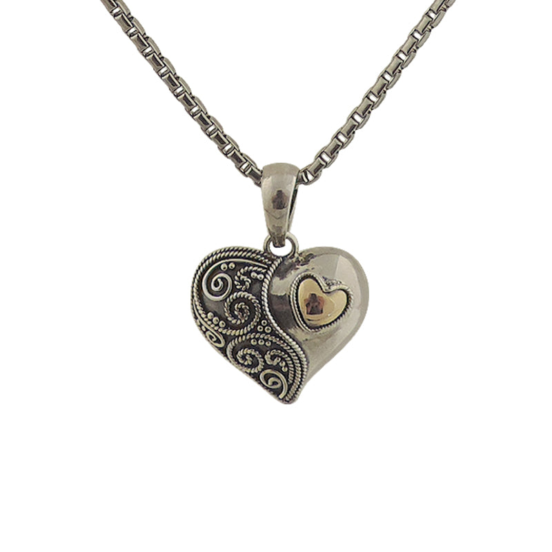 Pendentif coeur Urne en argent et or 18kt